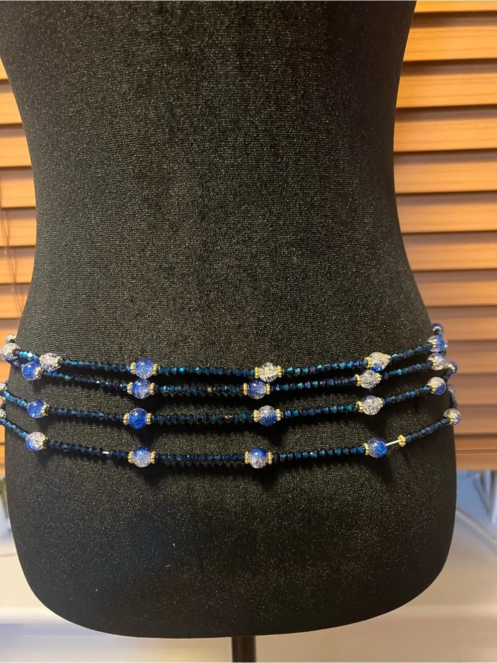 Handmade Beaded Waist Chain – Adjustable blue   Boho Belly Jewelry